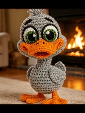 Gray & Orange Crochet Duck Plush KIT- Soft Handcrafted Bird